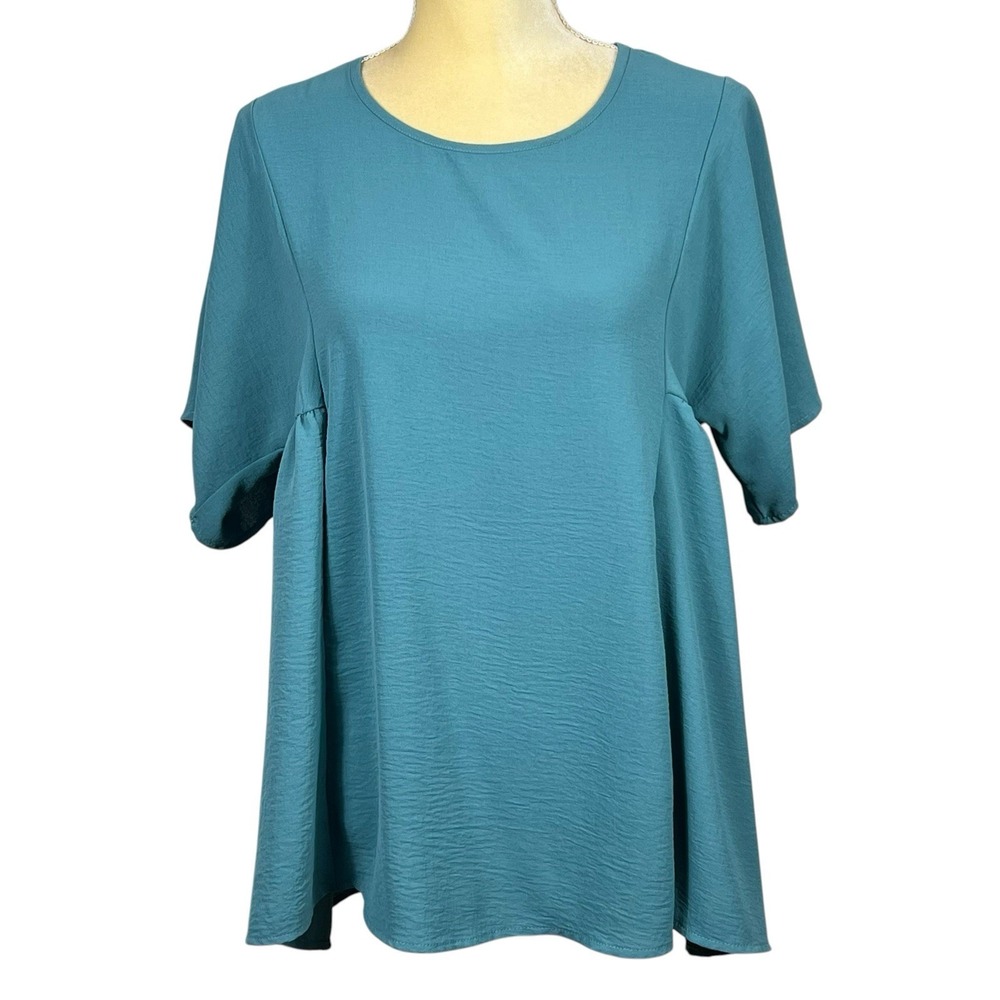 Lime & Chili Women's Top Blouse Size Medium Teal‎ Green Short Sleeve Made in USA